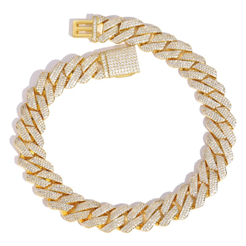 Collar Cubano Meisa Hip-Hop de 20 mm con Tres Hileras de Circonitas, Collar Grueso con Forma de Diamante, Joyería de Marca de Moda, Collar de Hombre con Diamantes Completos, Venta al por Mayor