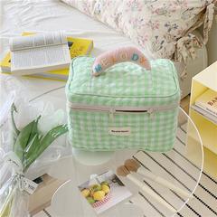 New trendy celebrity makeup bag Korean-style velvet large capacity grid cosmetic bag for women storage bag travel portable toiletry bag