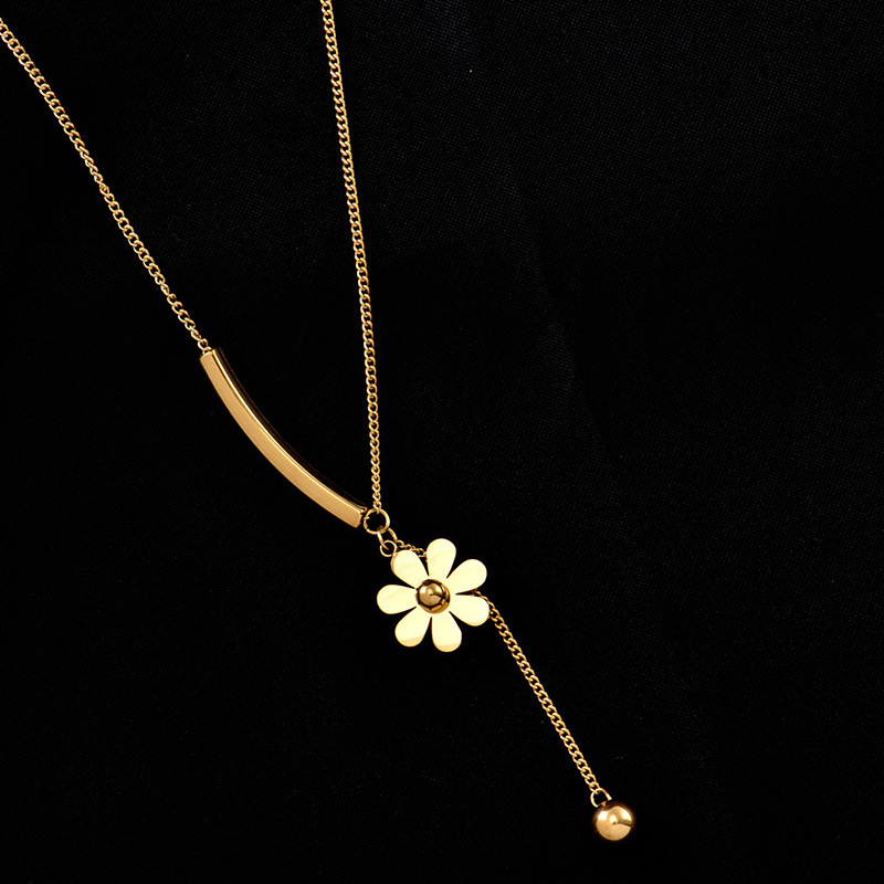 fashion simple small daisy necklace titanium steel tassel necklace