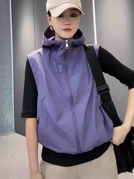 Hooded Sleeveless Breathable Jacket Vest Jacket Women's 2025 Spring and Summer New Sun Protection Clothing Versatile Casual Top Cardigan