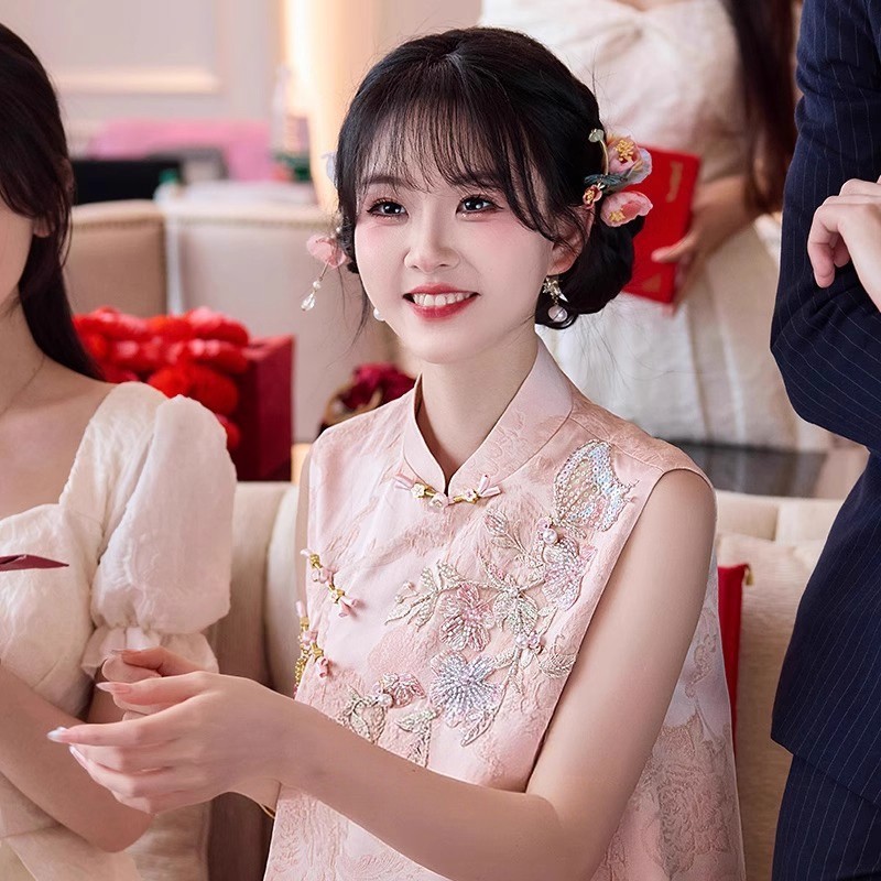 新中式订婚礼服粉色改良旗袍套装显瘦端庄新娘敬酒服回门轻奢小众|undefined