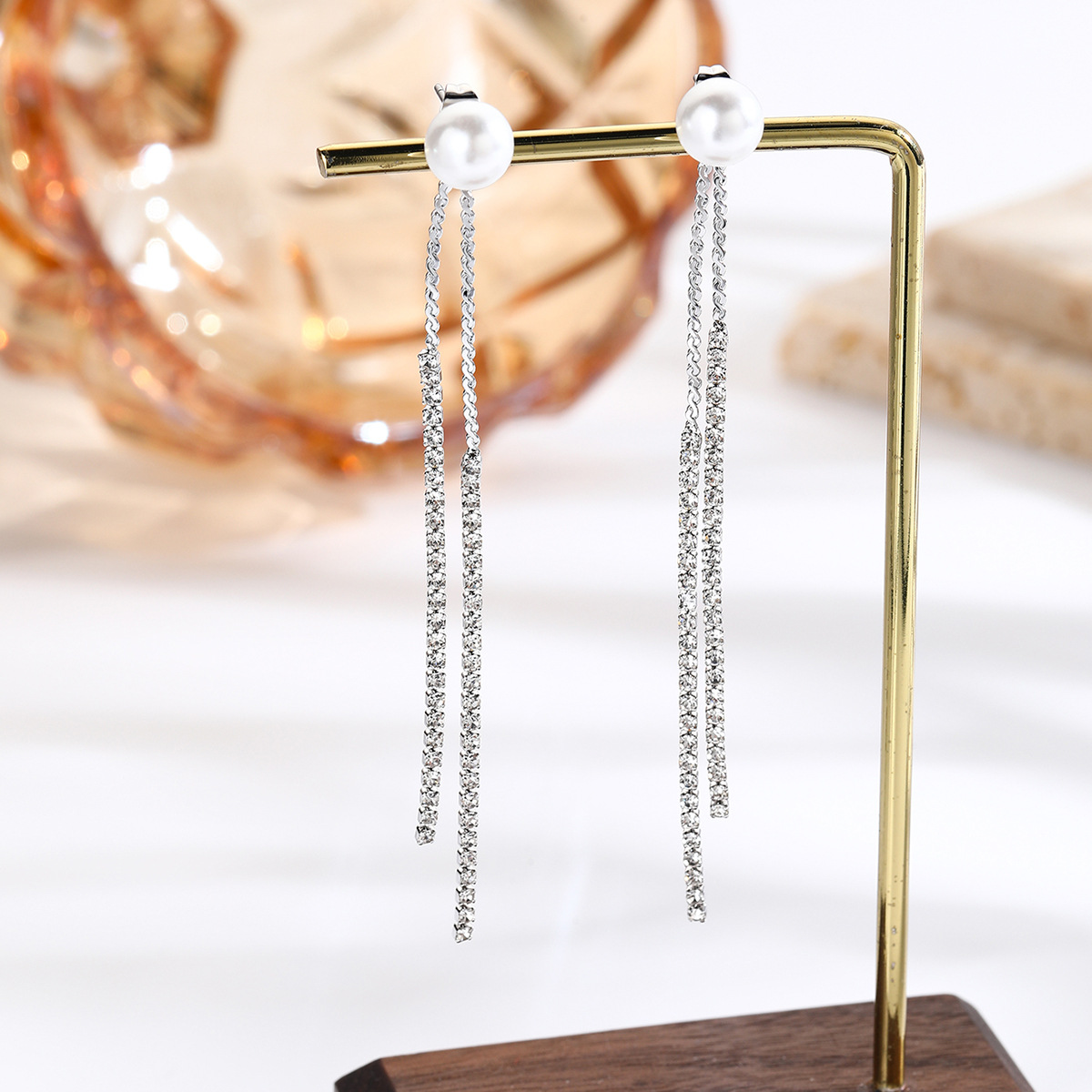 luxury temperament cold style full diamond claw chain earrings long tassel exaggerated diamond claw chain earrings_voghion.com