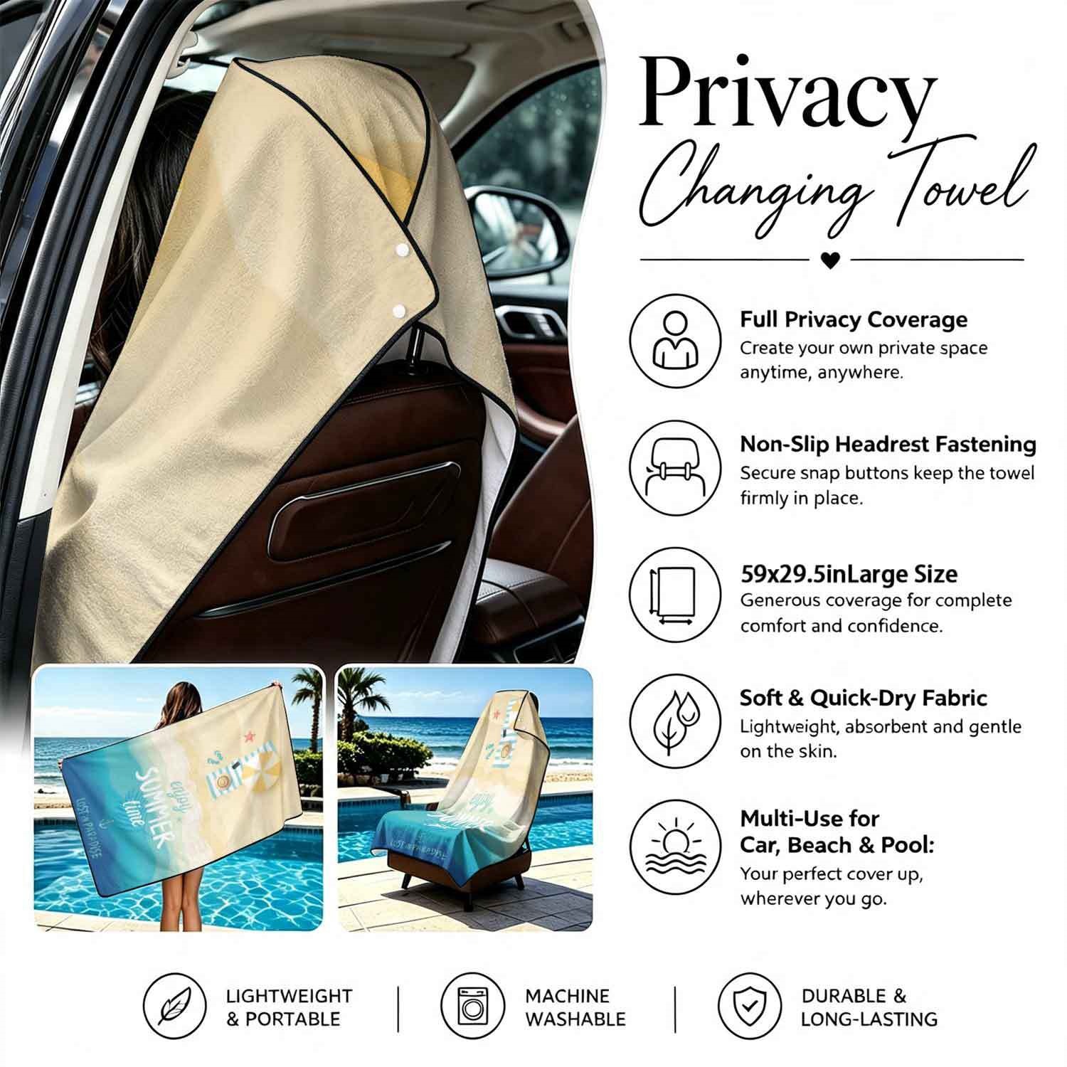 Summer bath towel and car seat cover 2-in-1, ultra-fine fiber outdoor beach and car dual-use universal seat cushion