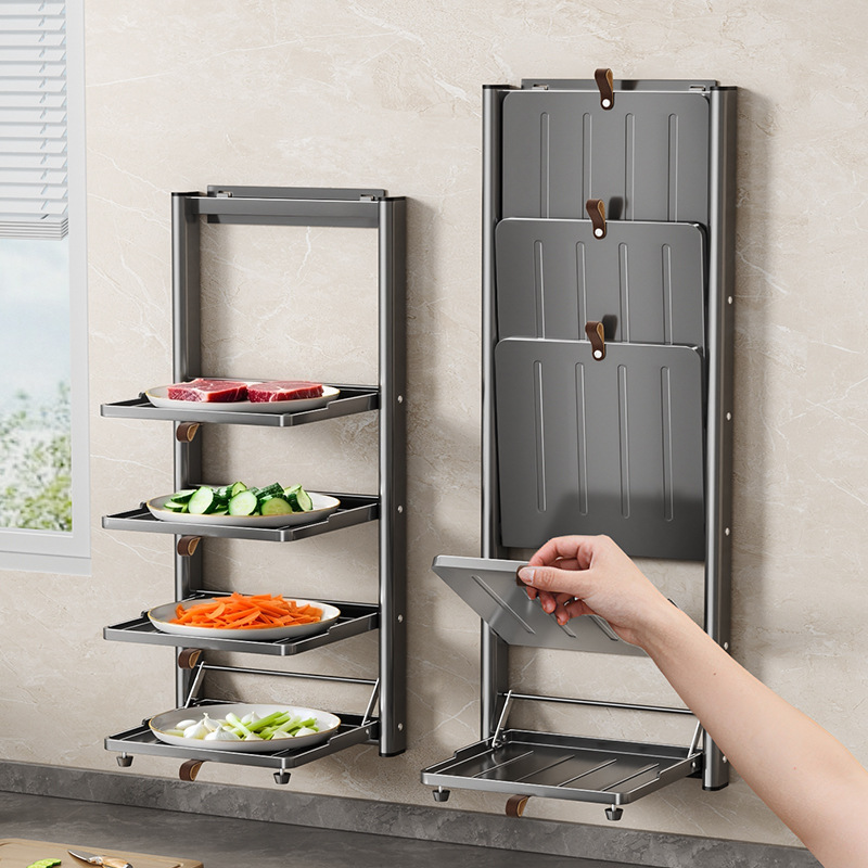 Foldable Kitchen Prep Rack Towel Rack Suction Cup Wall-Mounted Dish Tray Foldable Household Plate Storage Rack