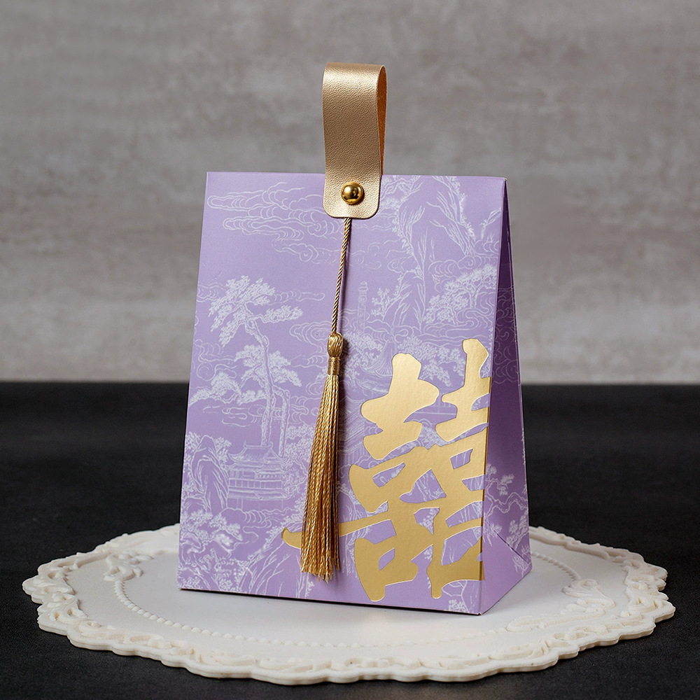 Purple hot stamping happy words [hand-carrying tassel candy box]