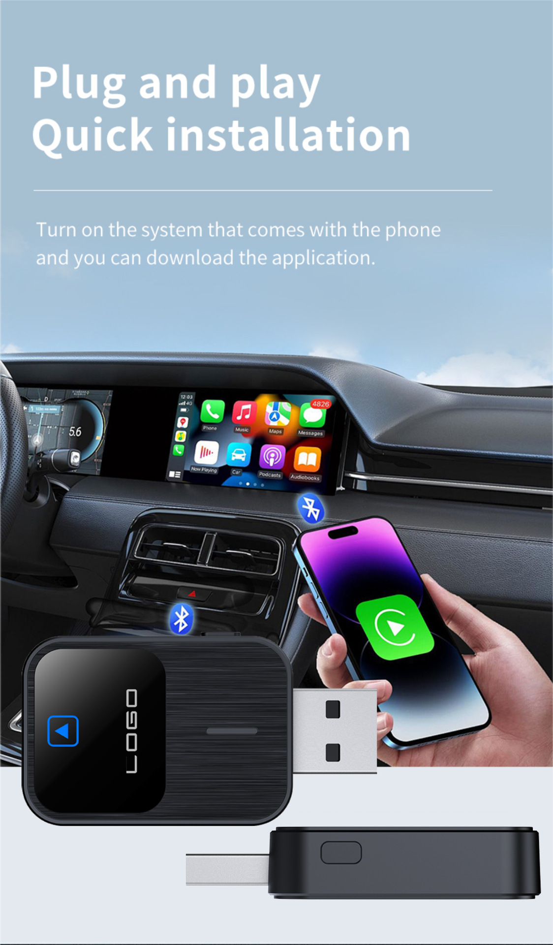 Cross-Border 2-in-1 Carplay Box Wired to Wireless Android Auto Adapter Car-Machine Interconnection Box