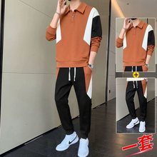 春季套装男士polo衫翻领上衣服休闲运动服两件套宽松外套男装卫衣