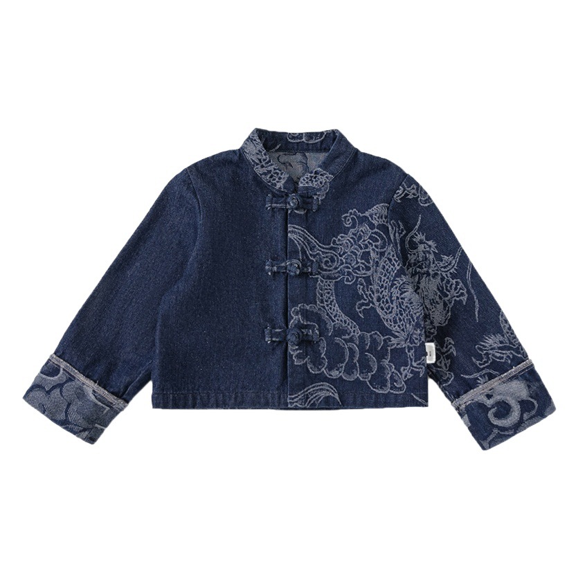 Youbao ropa para niños chaqueta para niños de estilo chino primavera para niños patrón de dragón chaqueta de mezclilla para niños chinos ropa para niños de Huzhou