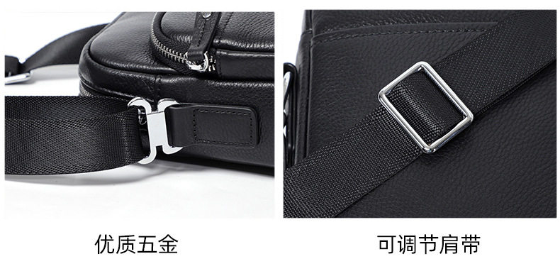 Túi đeo chéo nam da bò thật dáng đứng 18×8×21 cm — Màu đen chi tiết 6