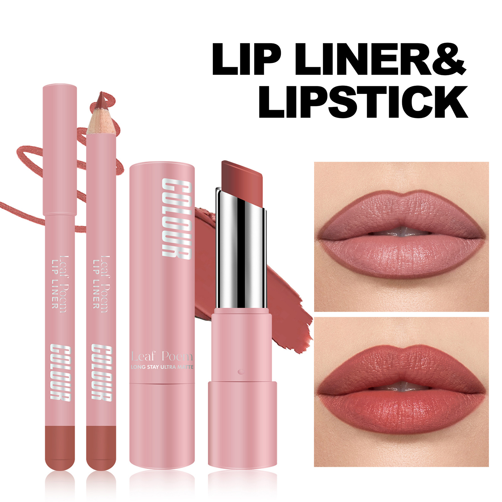 Suministro transfronterizo de Europa y América mat lipstick un conjunto completo de dos en uno de color desnudo frijol velvet lápiz de lápiz labial set lipstick