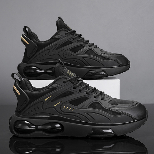 Black cushioned running shoes for men, summer 2024 new dad shoes for men, running and work shoes, height-increasing Putian shoes, spring and autumn