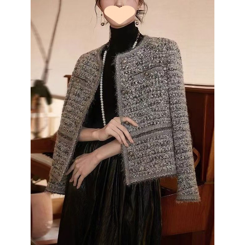 高级感重工编织小香风粗花呢短款外套女春秋新款气质轻奢显瘦上衣|undefined