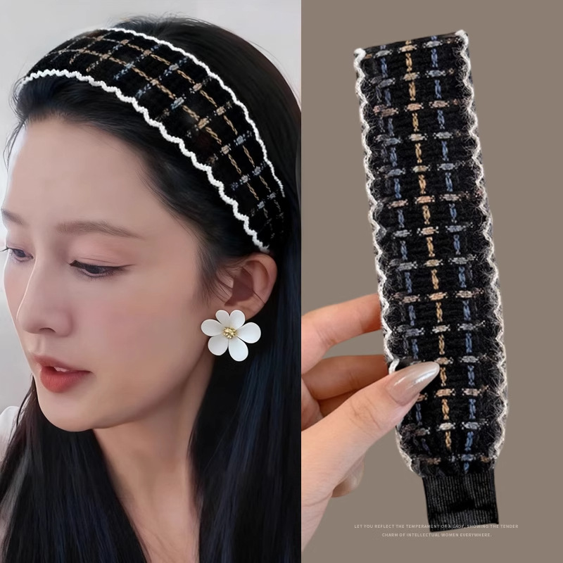 French-Style Retro Knitted Velcro Hair Accessory for Adults, Bangs and Stray Hair Organizer, Sweet Girl Headband