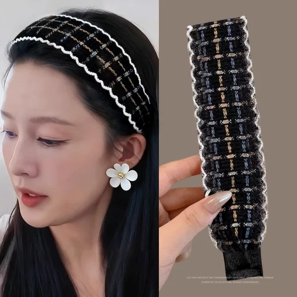 French-Style Retro Knitted Velcro Hair Accessory for Adults, Bangs and Stray Hair Organizer, Sweet Girl Headband