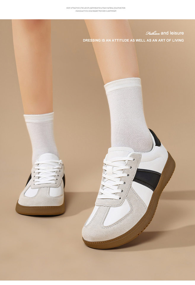 Giày sneaker da lì phối lưới form rộng mũi tròn, đế cao 3–5 cm, dây buộc, unisex — Trắng đen, Xám trắng, đen chi tiết 18