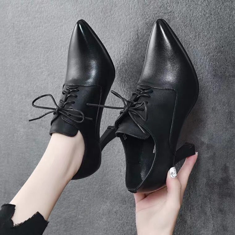 Special Offer High Heels for Women 2025 Autum New Pointed Toe Stiletto Black Small Leather Shoes Fashionable Elegant Work Shoes