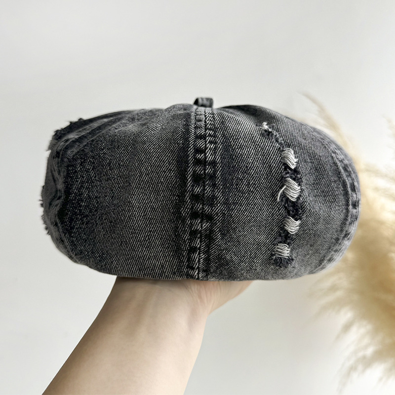 Retro coreano hace viejos agujeros vaqueros boina de mujer cabeza grande cara pequeña gorra gorra pintora gorra universal