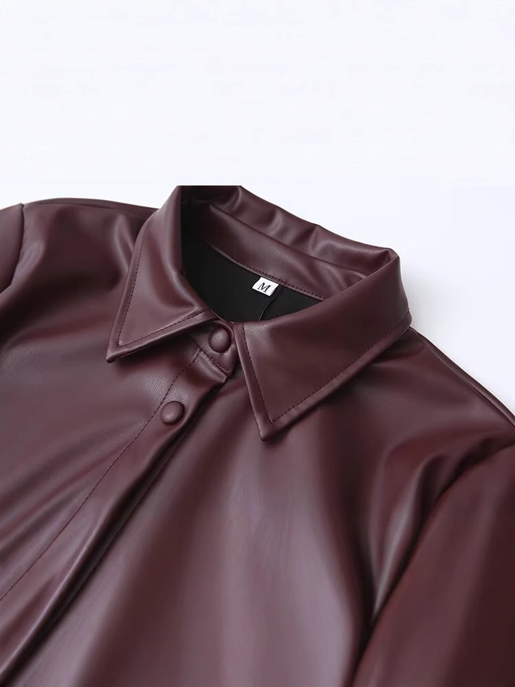 Cross-border Women's 2024 Autumn and Winter New European and American Fashion Single-breasted Leather Coat Jacket Women