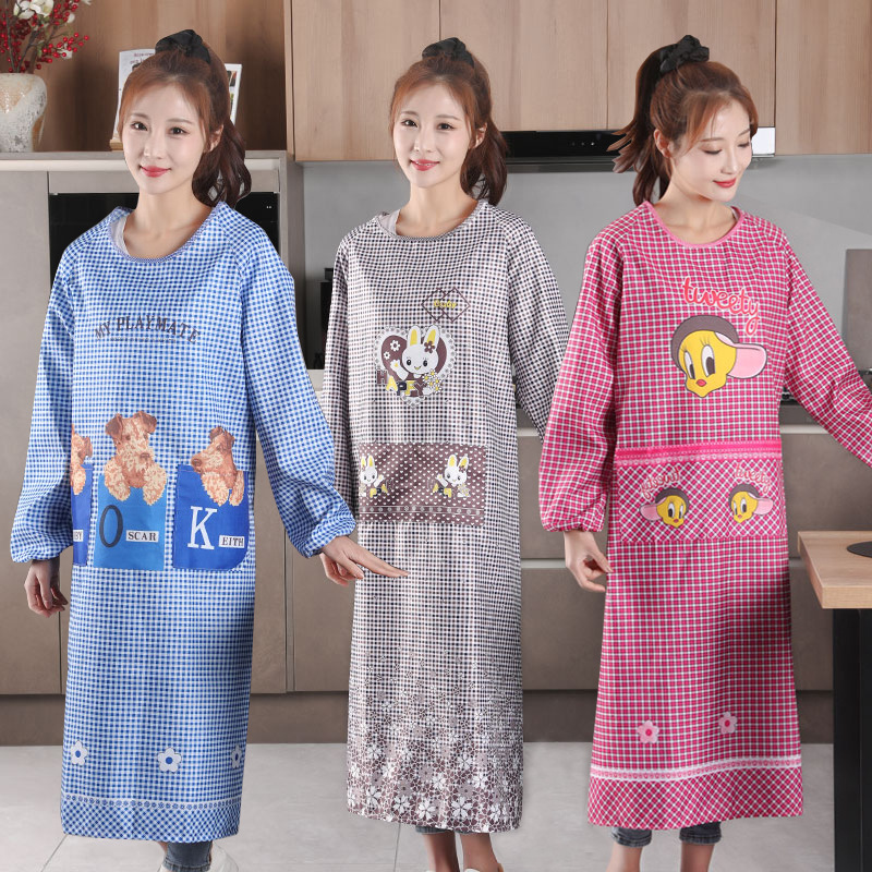 Extra grote schort van perzikhuidstof, oliebestendig, modieus, met lange mouwen, bedrukt, middeldun, geschikt voor op het werk._voghion.com