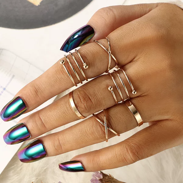 ring Korean style jewelry Amazon cross-border European and American retro new geometric circle round joint ring six-piece set