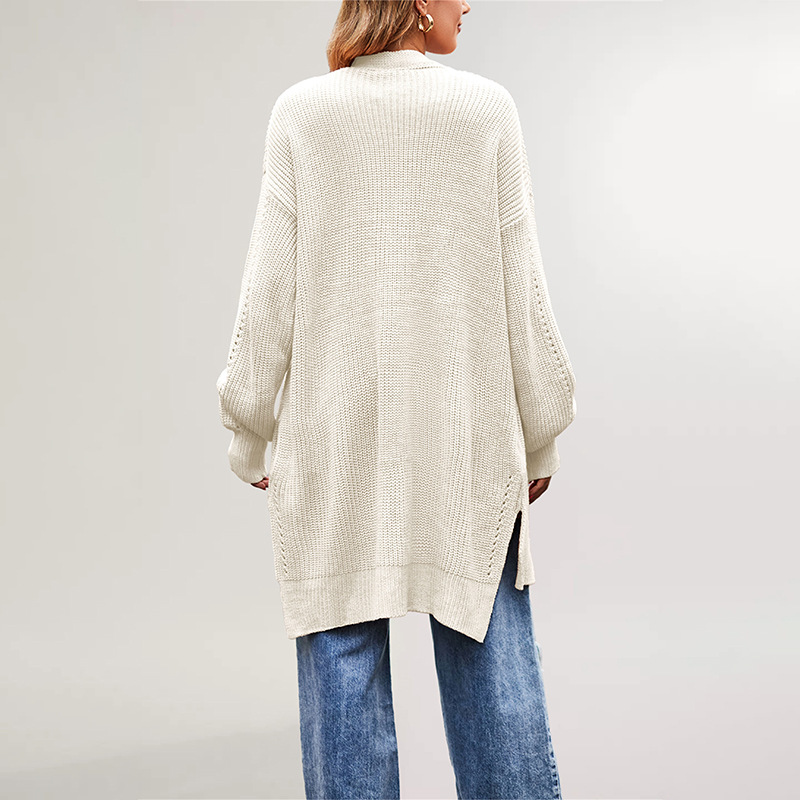 Suéter Nuevo de Otoño e Invierno 2025 para Mujer, Estilo Europeo y Americano, Color Sólido, Cárdigan Holgado de Punto con Bolsillos, Chaqueta