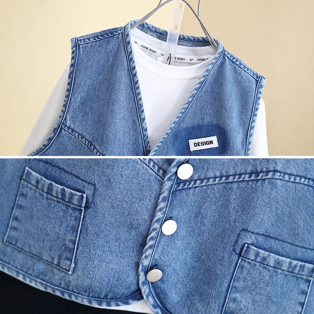 7738 Chaleco de mezclilla de primavera Chaleco de niño guapo Ropa coreana para niños 2025 nueva moda de primavera y otoño para bebés