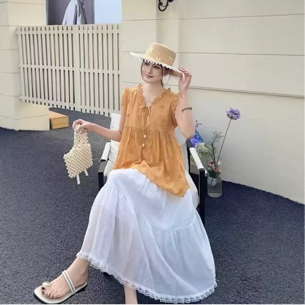 2026 Fake Two-Piece Mid-Length Loose Slimming Hollow-Out Sleeveless Dress for Women Summer Loose Dress
