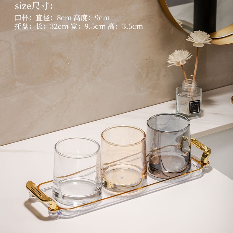 Trapezoidal family of three + gold edge transparent 3-compartment tray