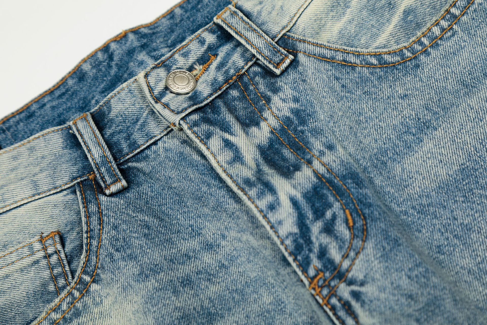 Men's High Street Vintage Washed Denim Jeans Relaxed Fit Cat Whisker Slight Curve Design_mkmklike.com
