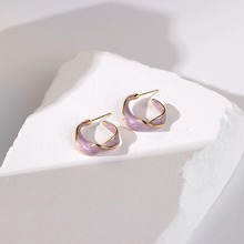 法式复古紫色滴釉C形耳环女2024新款韩系时尚简约高级感耳钉耳饰