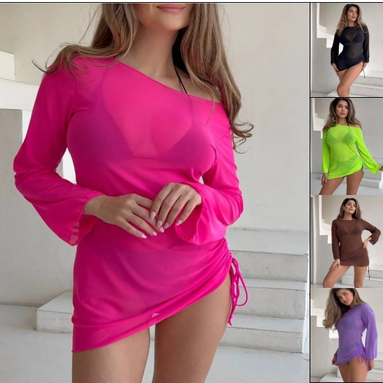 2026 Printed Hooded Shirt Blouse Mesh Lace Dress Mesh Skirt Loose-Fitting Dress Vacation Style Dress