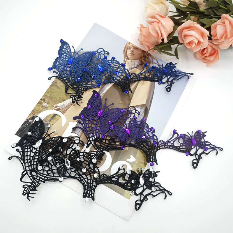 Venecia máscara de mariposa de encaje negro con gafas especiales máscara de carnaval de diamante sexy