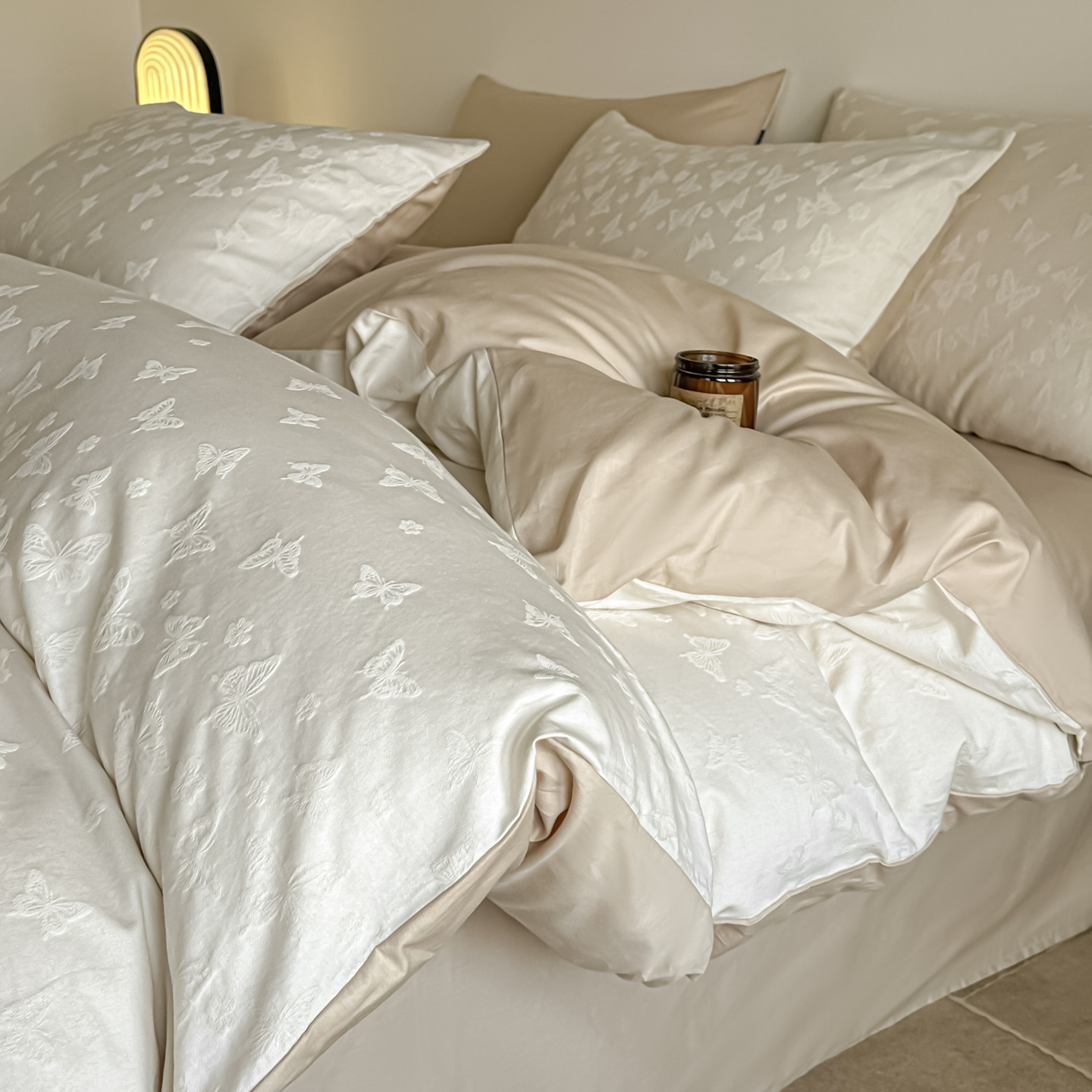 60-Count Jacquard Pure Cotton Four-Piece Set, Class a Three-Dimensional Embossed All-Cotton Duvet Cover, Nantong Bedding, Three-Piece Bed Sheet Set 4