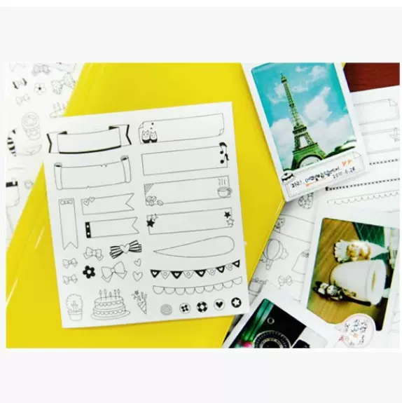 黑白边框贴纸 可爱纸质装饰贴纸组 手账装饰贴 6张入