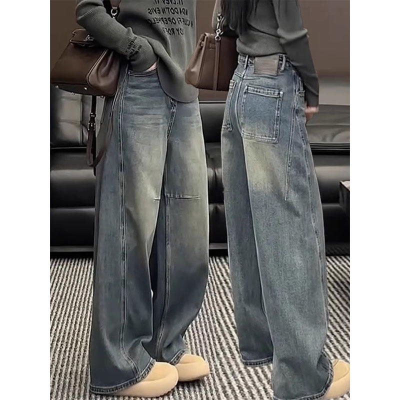 大码显腿长遮胯弯刀牛仔裤女秋季胖mm显瘦香蕉裤梨型身材阔腿裤子