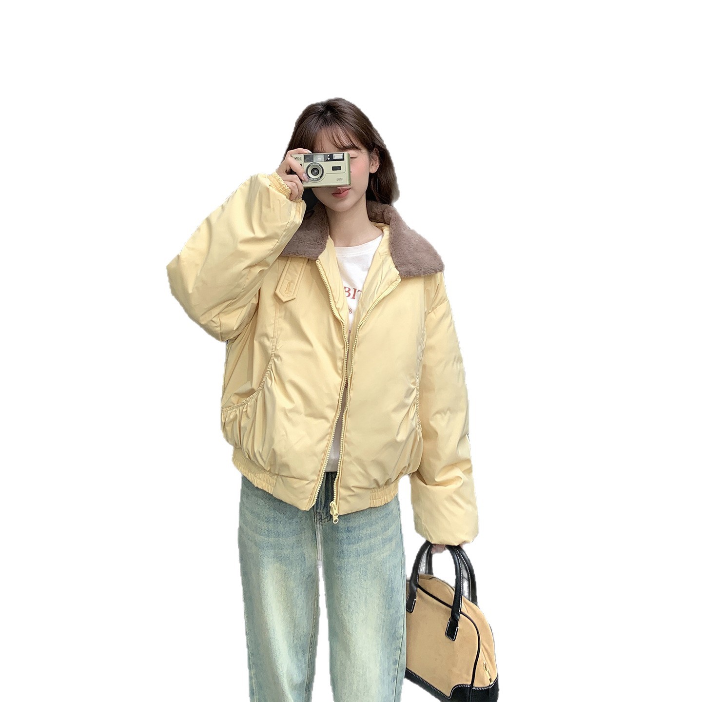 2025 invierno nuevo estilo coreano suelto engrosado abrigo de algodón caliente chaqueta de algodón de cuello de cabello corto