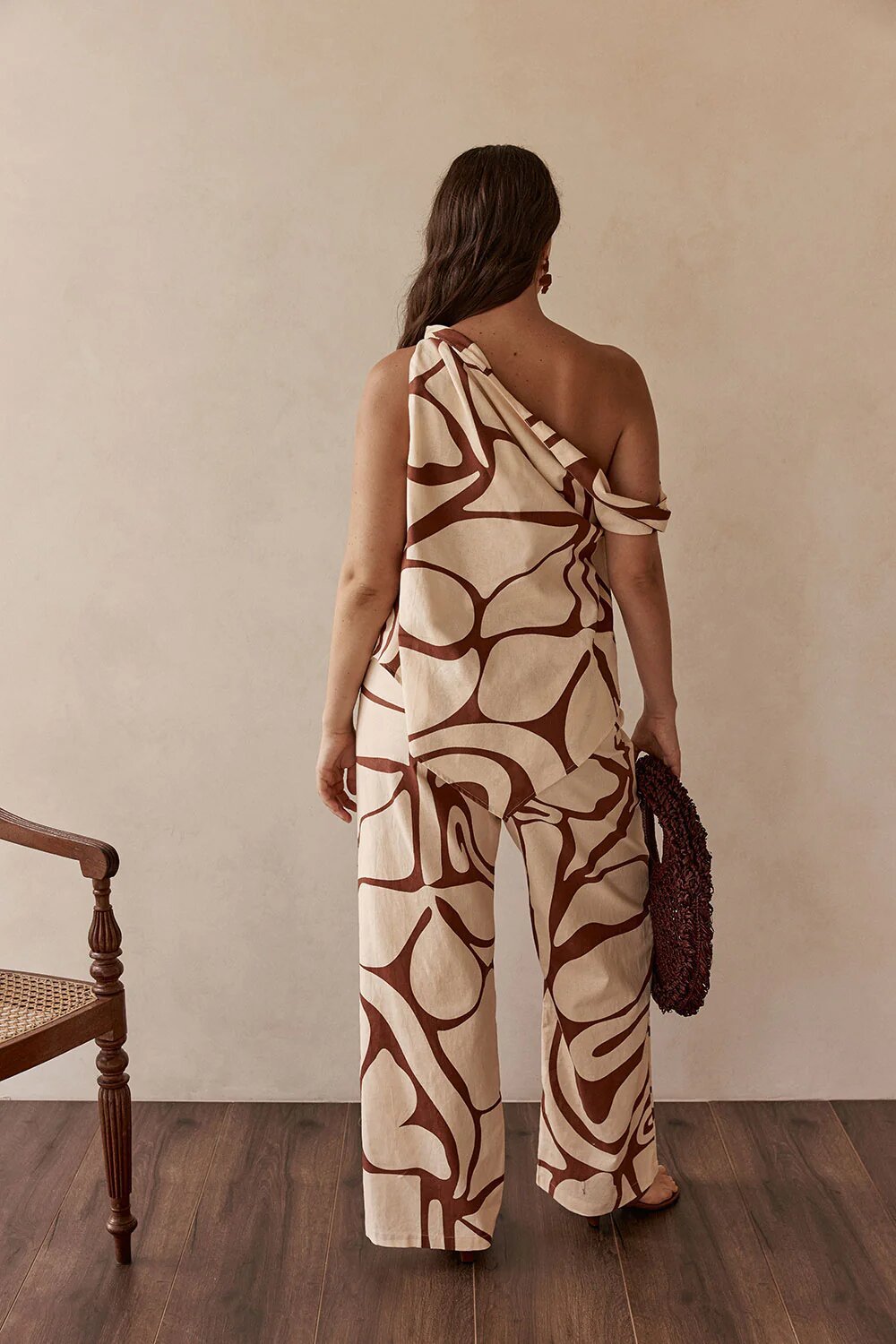 Women's Summer Linen Print Off-Shoulder Sleeveless Wide Leg Pants Set Casual Loose Fit Clothing_ecoleips.com