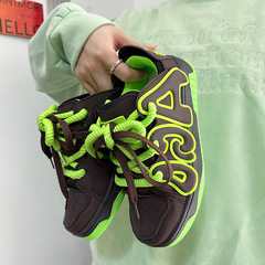 蘋果綠字母板鞋美式小眾情侶休閒運動鞋ins超火網紅國潮滑板鞋男