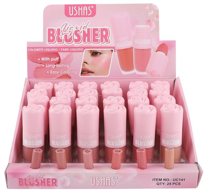 (Caja de presentación) USHAS venta caliente transfronteriza 6 colores cabeza de esponja rubor impermeable y duradero 24 piezas una caja UC141