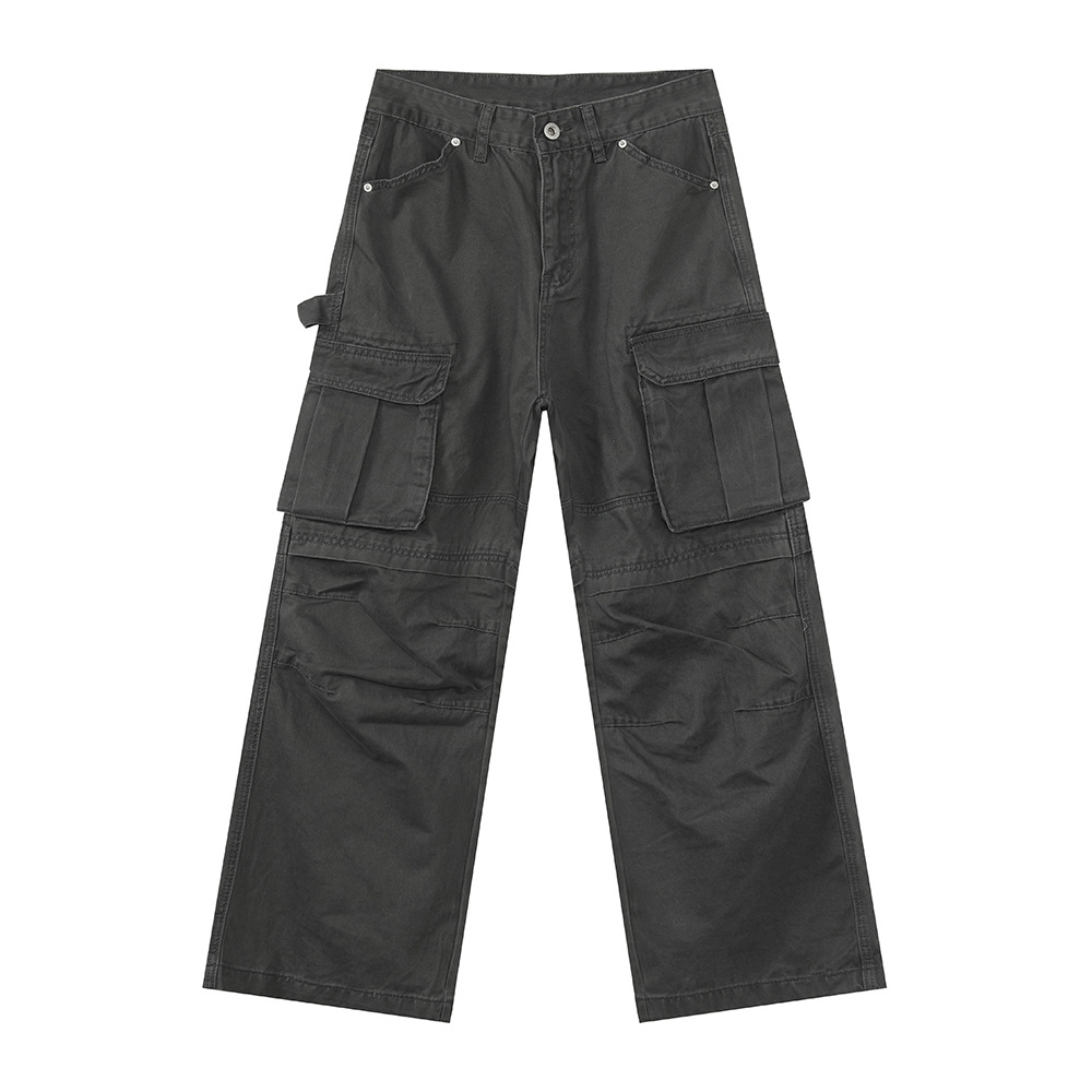 MTLCLOTHES Ropa de hombre | Vaqueros de trabajo sueltos de algodón de todo fósforo recto de color sólido de bolsillo grande de la calle casual