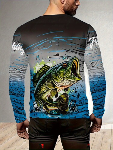 New Casual Sports Men's Round Neck Long Sleeve Cross-Reference 3D Printed Fishing Shirt Casual Outdoor Sports Top