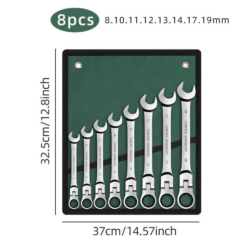 Ratchet wrench set with swivel head, 72-tooth quick dual-use open-end wrench, 6-15pcs cloth bag set, complete tool set