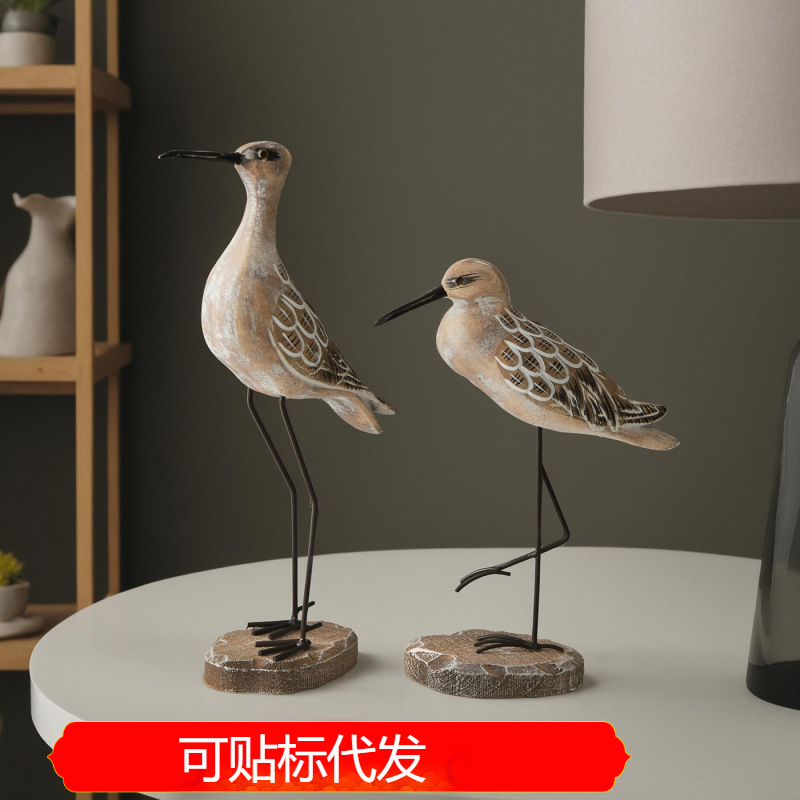 复古长腿海鸟桌面装饰摆件木质工艺品海洋风海鸟海鸥家居餐厅饰品
