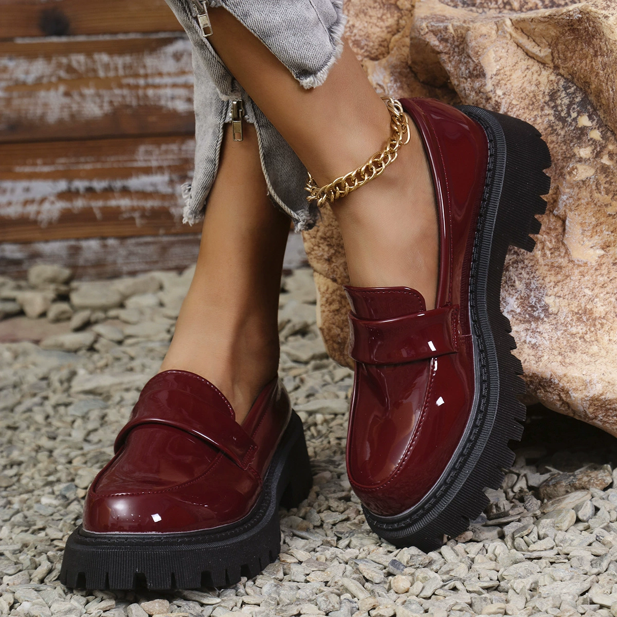 Footwear for leather shoes English style, fashionable loafers platform, plus size, Amazon, British style