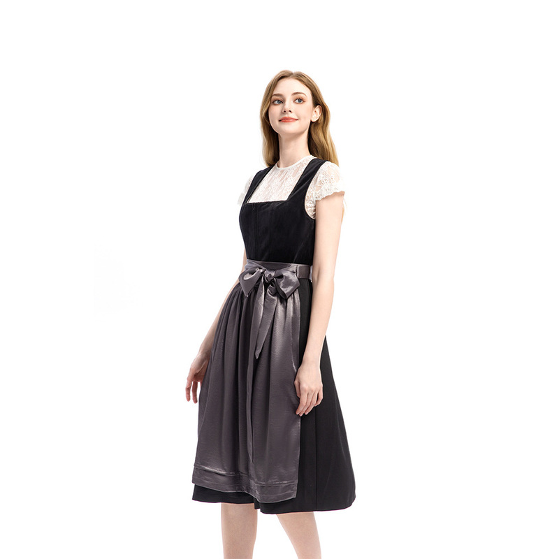 German Beer Festival Dirndl Dress in Black and Gray, Bavarian Ethnic Style Oktoberfest Party Dress