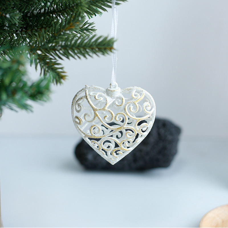 Fábrica de decoraciones de Navidad de oro platino campana de plástico amor hecho a mano árbol de Navidad decoración colgante en stock