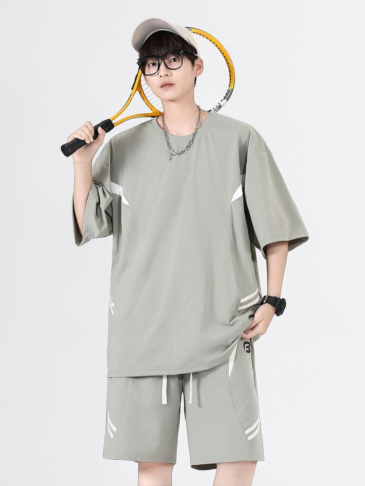 Ropa de clase deportiva logotipo personalizado verano joven hombre moda deportes sueltos cuello redondo pantalones cortos de manga corta traje hombre