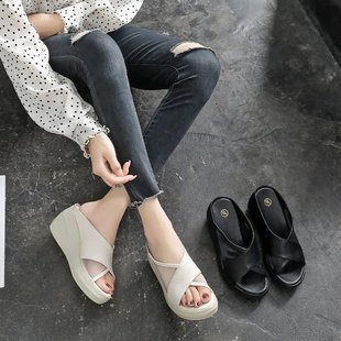 Bohemian Wedge Slippers Women's 2022 Fish Mouth Casual Slippers Mesh Thick Bottom Open Toe Breathable Women's Slippers