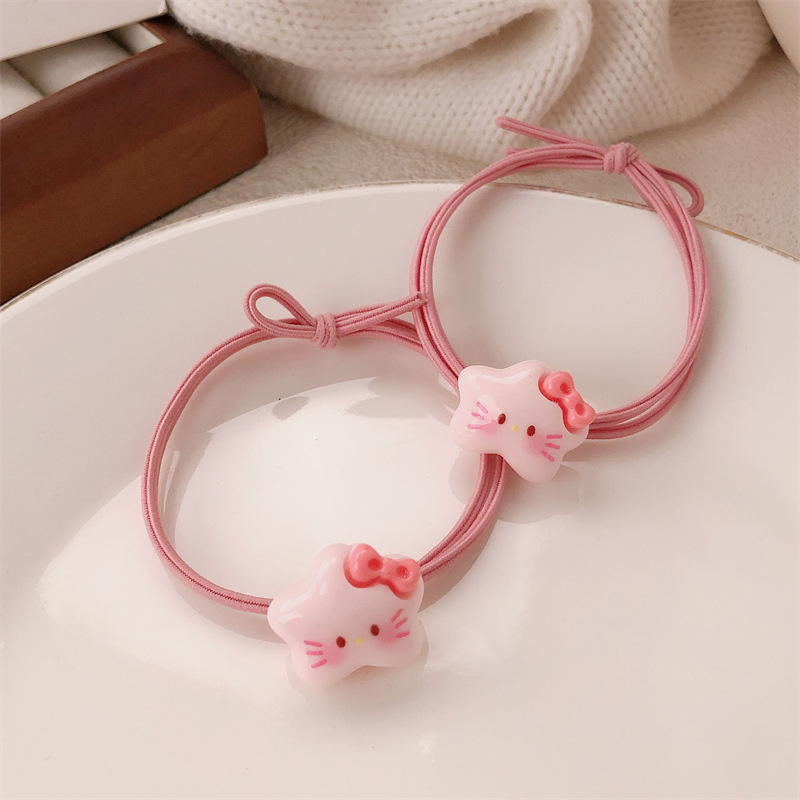Lindo gato estrella dibujos animados cuerda para el cabello niña cuerda para el cabello pareja novia estudiante banda de goma novio Mori anillo para el cabello