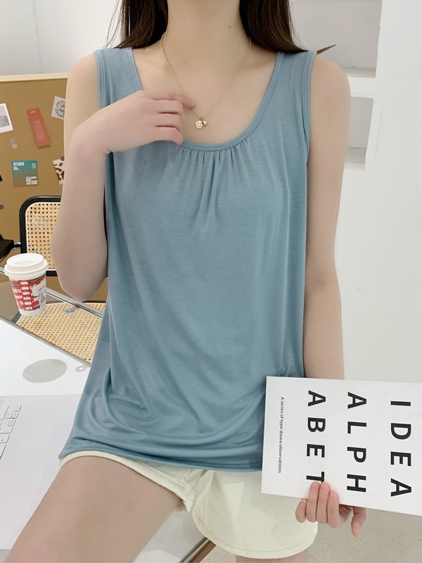 モーダルのベスト夏の女性の袖なしの薄いタイプの洋気の百合外は大きいサイズを着てゆったりしていて、やせている上着の底のシャツのファッションを現します。